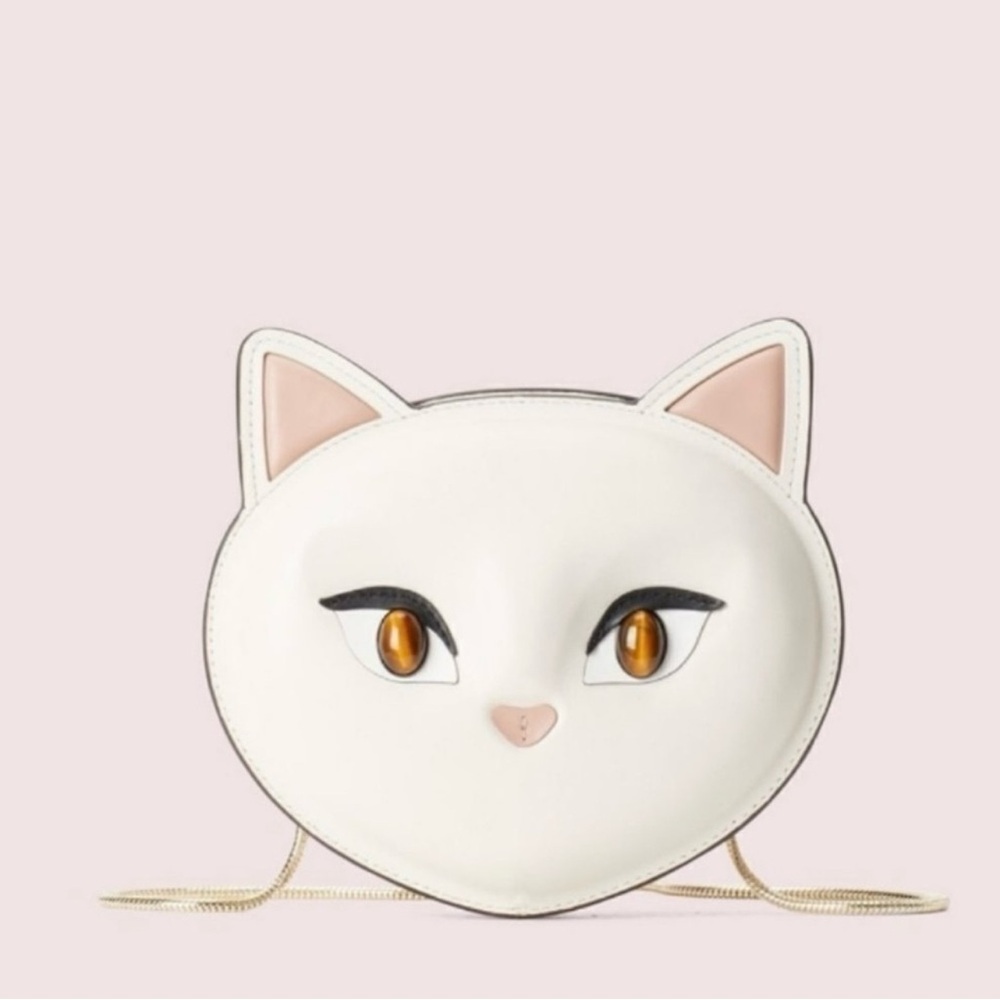 kate spade White Cat Face Crossbody Bag with Pink Ear Accents
